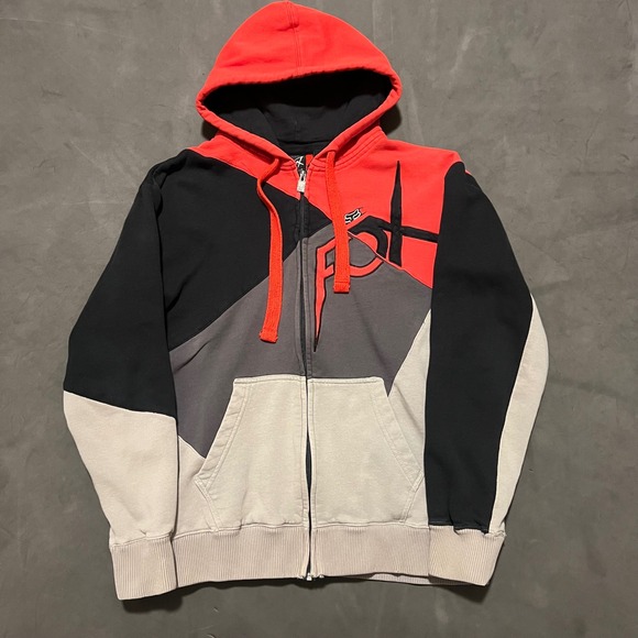 Fox Racing Other - Vintage Y2K Fox Racing Zip Up Hoodie Men's Size L Red Black Gray Colorblock